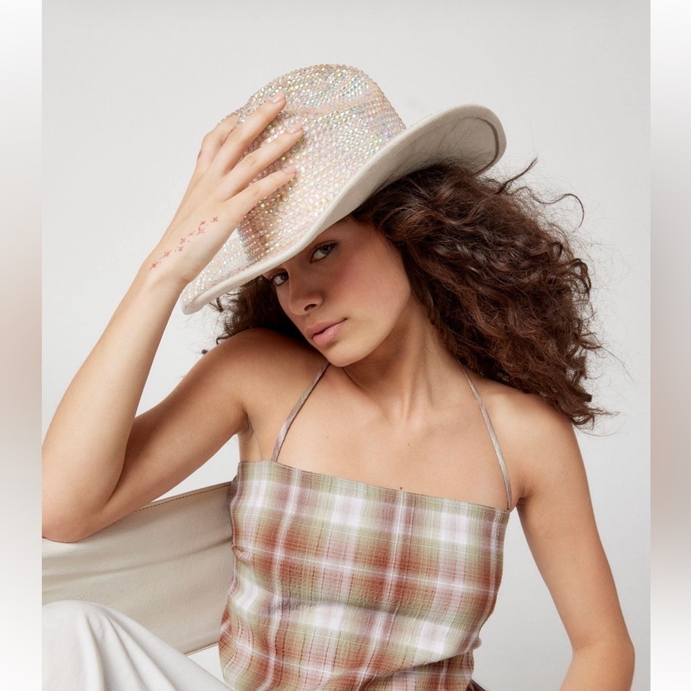 Urban Outfitters Mirrored Cowboy Hat Rhinestone Crystal Western Festival Hat